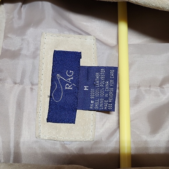 Rag 100% Leather Jacket Neutral Cream Front Button Entry Pockets Medium - Picture 6 of 11